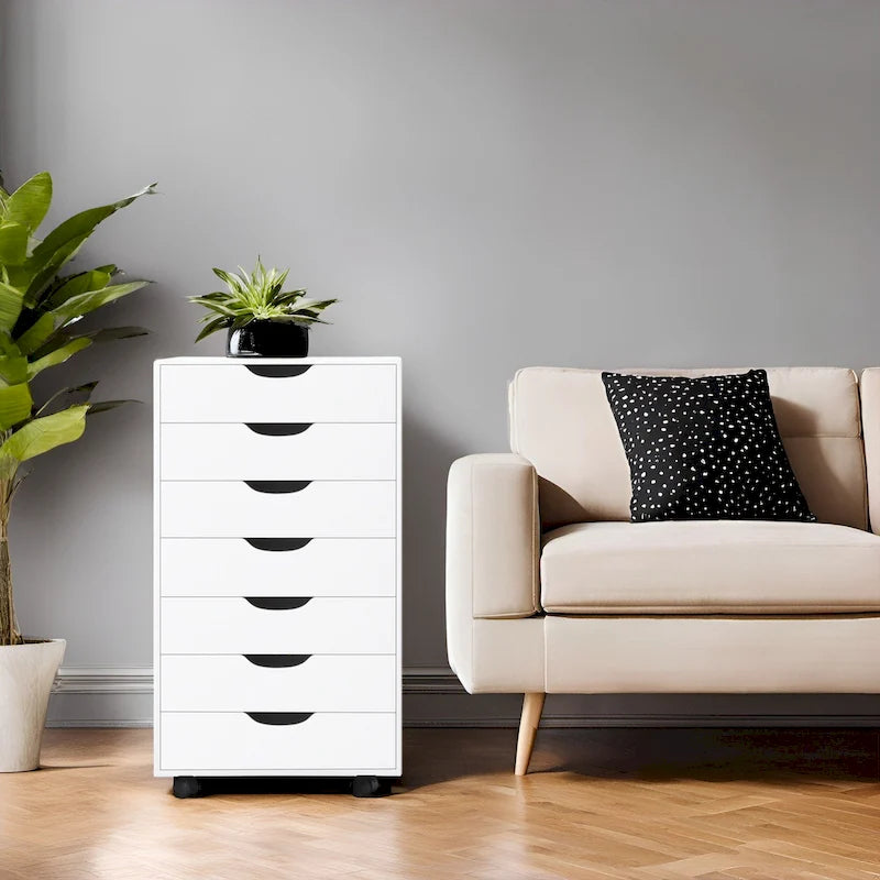 Caisson de classement de bureau roulant à 7 tiroirs, unité mobile de rangement de dossiers sous bureau avec roulettes pivotantes, rangement pour loisirs créatifs à la maison et au bureau