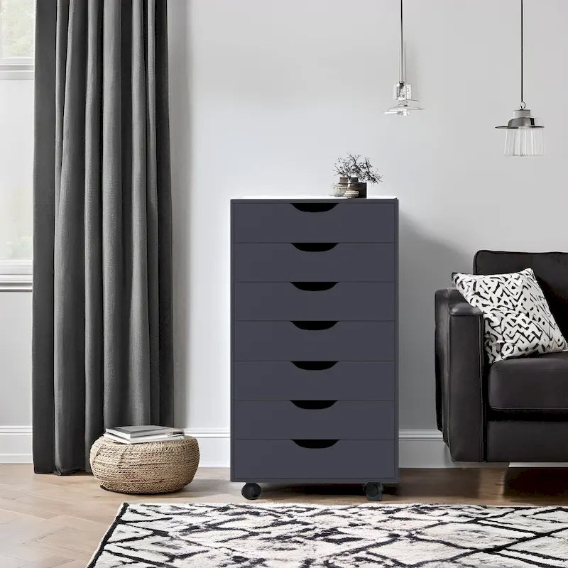 Caisson de classement de bureau roulant à 7 tiroirs, unité mobile de rangement de dossiers sous bureau avec roulettes pivotantes, rangement pour loisirs créatifs à la maison et au bureau