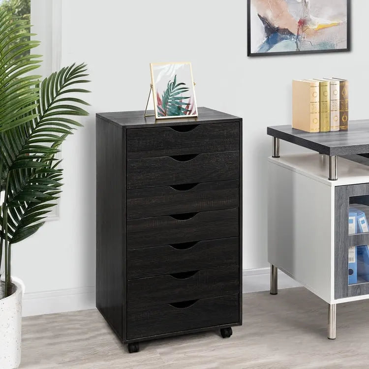 Caisson de classement de bureau roulant à 7 tiroirs, unité mobile de rangement de dossiers sous bureau avec roulettes pivotantes, rangement pour loisirs créatifs à la maison et au bureau