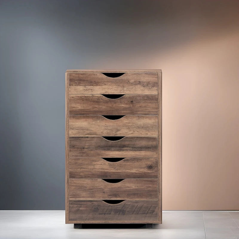 Caisson de classement de bureau roulant à 7 tiroirs, unité mobile de rangement de dossiers sous bureau avec roulettes pivotantes, rangement pour loisirs créatifs à la maison et au bureau