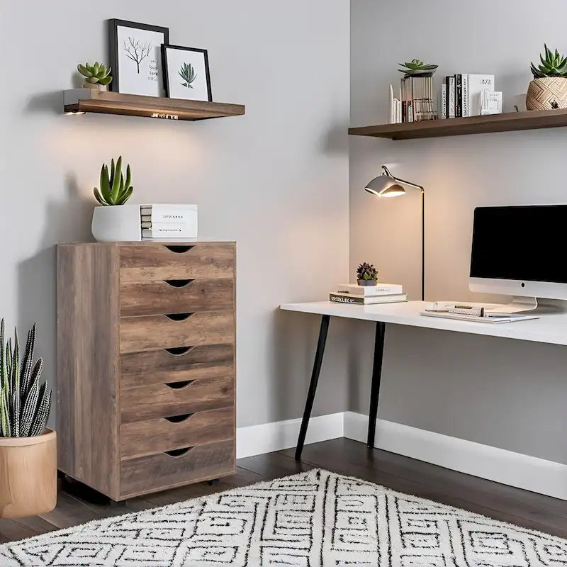 Caisson de classement de bureau roulant à 7 tiroirs, unité mobile de rangement de dossiers sous bureau avec roulettes pivotantes, rangement pour loisirs créatifs à la maison et au bureau