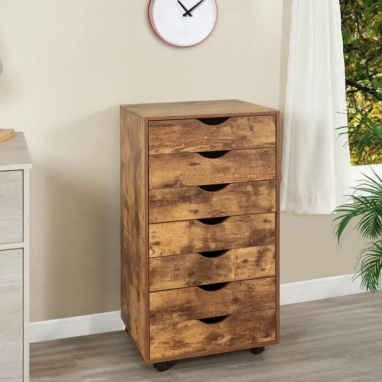 Caisson de classement de bureau roulant à 7 tiroirs, unité mobile de rangement de dossiers sous bureau avec roulettes pivotantes, rangement pour loisirs créatifs à la maison et au bureau