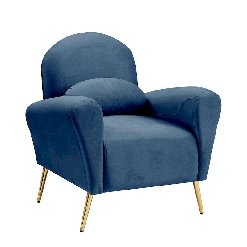 Fauteuil d'appoint moderne en velours, fauteuil rembourré confortable avec coussin et pieds en métal doré pour le salon