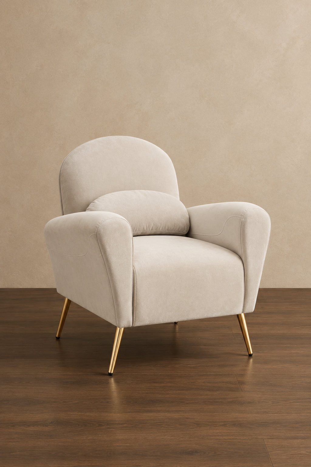Fauteuil d'appoint moderne en velours, fauteuil rembourré confortable avec coussin et pieds en métal doré pour le salon