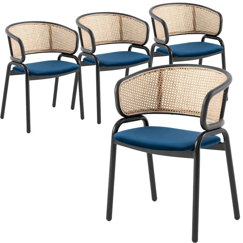Chaise de salle à manger moderne à dossier en osier avec siège rembourré en velours, fauteuil pour salle à manger et cuisine, lot de 4 - 29.9