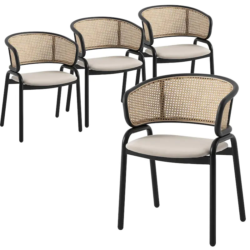 Chaise de salle à manger moderne à dossier en osier avec siège rembourré en velours, fauteuil pour salle à manger et cuisine, lot de 4 - 29.9