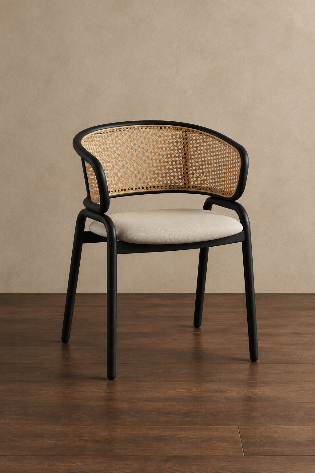 Moderner Esszimmerstuhl mit Rückenlehne aus Rattanimitat und gepolsterter Samtsitzfläche für Esszimmer und Küche, 4er-Set - 29.9