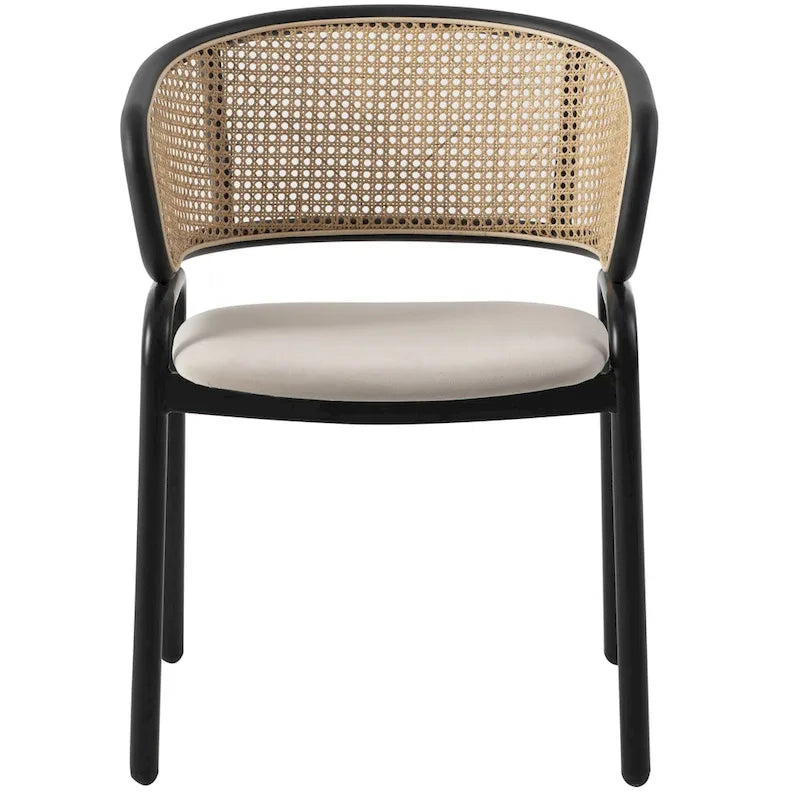 Moderner Esszimmerstuhl mit Rückenlehne aus Rattanimitat und gepolsterter Samtsitzfläche für Esszimmer und Küche, 4er-Set - 29.9