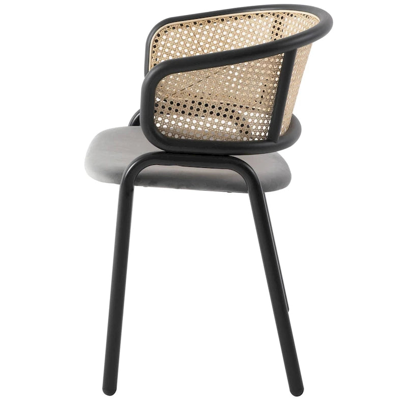 Moderner Esszimmerstuhl mit Rückenlehne aus Rattanimitat und gepolsterter Samtsitzfläche für Esszimmer und Küche, 4er-Set - 29.9