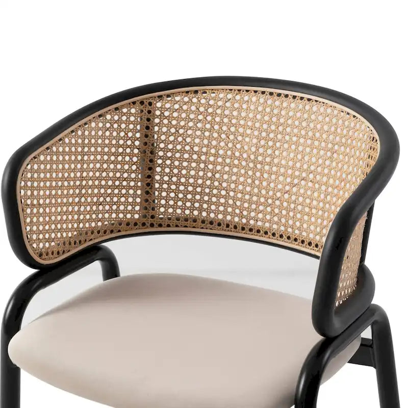 Moderner Esszimmerstuhl mit Rückenlehne aus Rattanimitat und gepolsterter Samtsitzfläche für Esszimmer und Küche, 4er-Set - 29.9