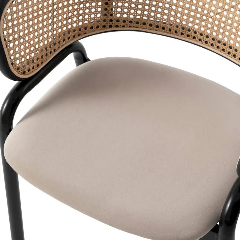 Moderner Esszimmerstuhl mit Rückenlehne aus Rattanimitat und gepolsterter Samtsitzfläche für Esszimmer und Küche, 4er-Set - 29.9
