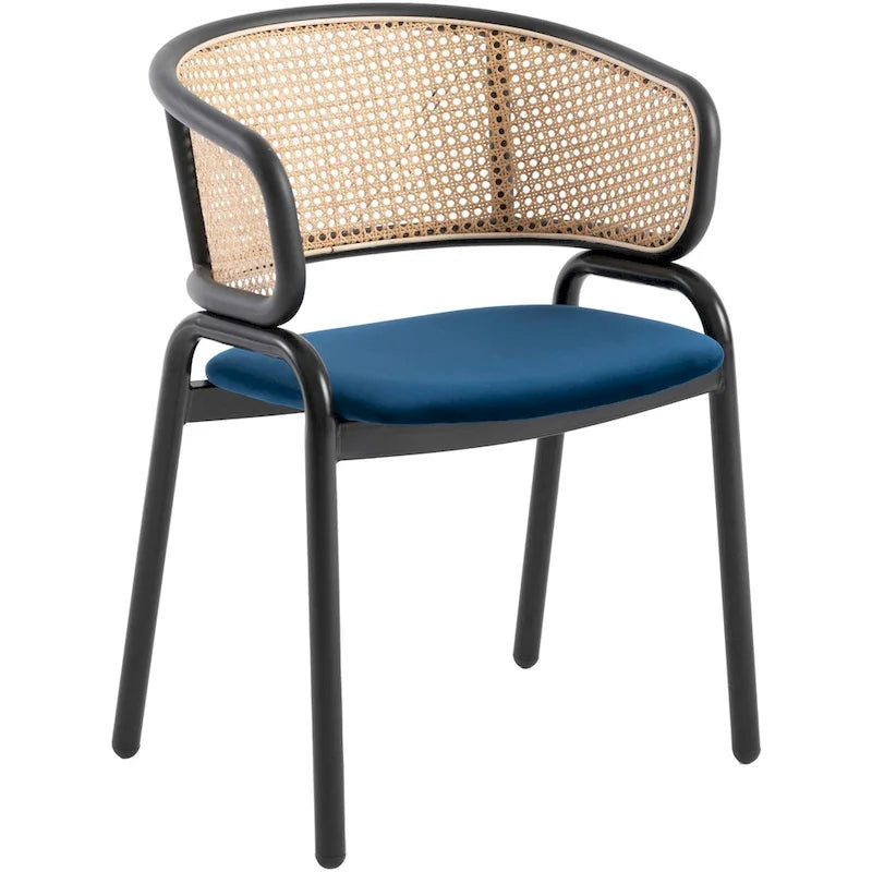 Moderner Esszimmerstuhl mit Rückenlehne aus Rattanimitat und gepolsterter Samtsitzfläche für Esszimmer und Küche, 4er-Set - 29.9