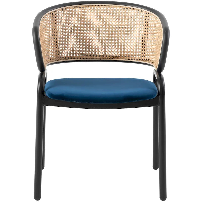 Moderner Esszimmerstuhl mit Rückenlehne aus Rattanimitat und gepolsterter Samtsitzfläche für Esszimmer und Küche, 4er-Set - 29.9