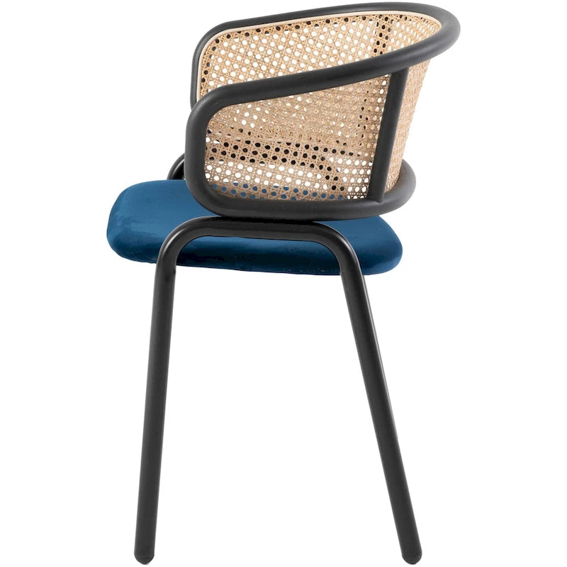Moderner Esszimmerstuhl mit Rückenlehne aus Rattanimitat und gepolsterter Samtsitzfläche für Esszimmer und Küche, 4er-Set - 29.9