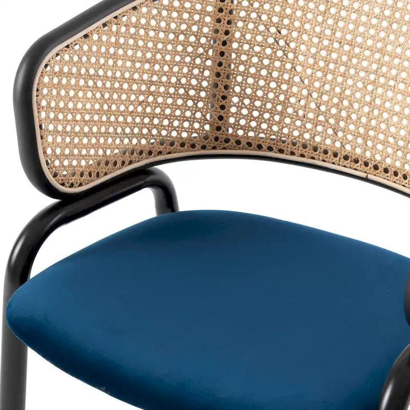 Moderner Esszimmerstuhl mit Rückenlehne aus Rattanimitat und gepolsterter Samtsitzfläche für Esszimmer und Küche, 4er-Set - 29.9
