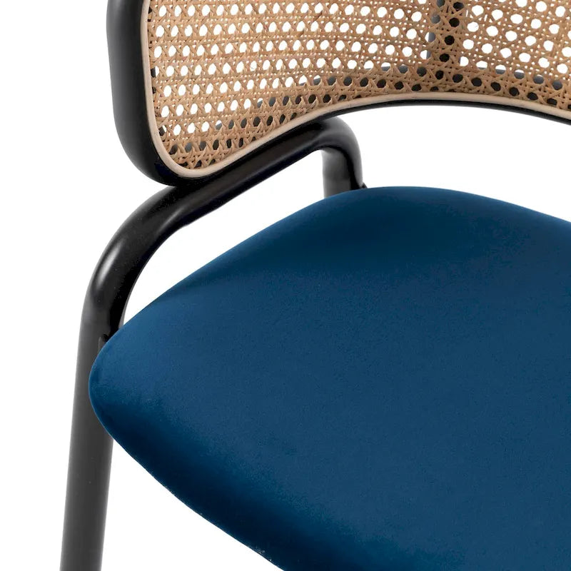 Moderner Esszimmerstuhl mit Rückenlehne aus Rattanimitat und gepolsterter Samtsitzfläche für Esszimmer und Küche, 4er-Set - 29.9