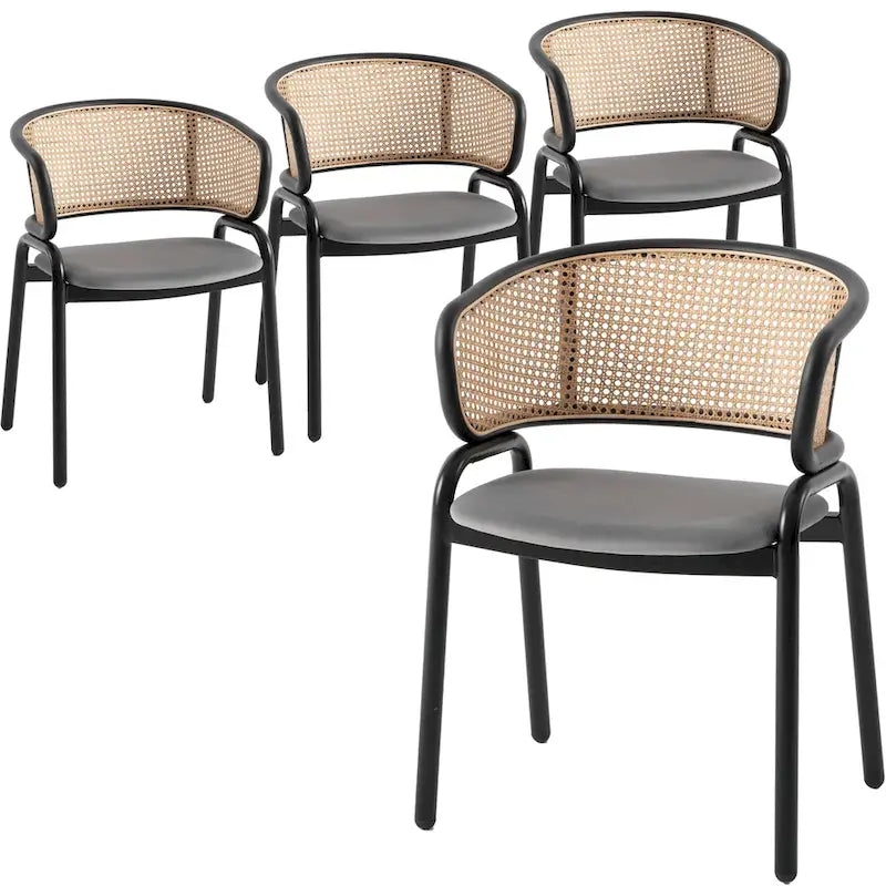 Moderner Esszimmerstuhl mit Rückenlehne aus Rattanimitat und gepolsterter Samtsitzfläche für Esszimmer und Küche, 4er-Set - 29.9