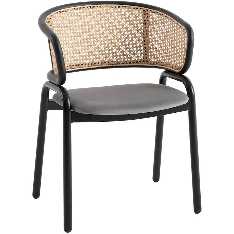Moderner Esszimmerstuhl mit Rückenlehne aus Rattanimitat und gepolsterter Samtsitzfläche für Esszimmer und Küche, 4er-Set - 29.9