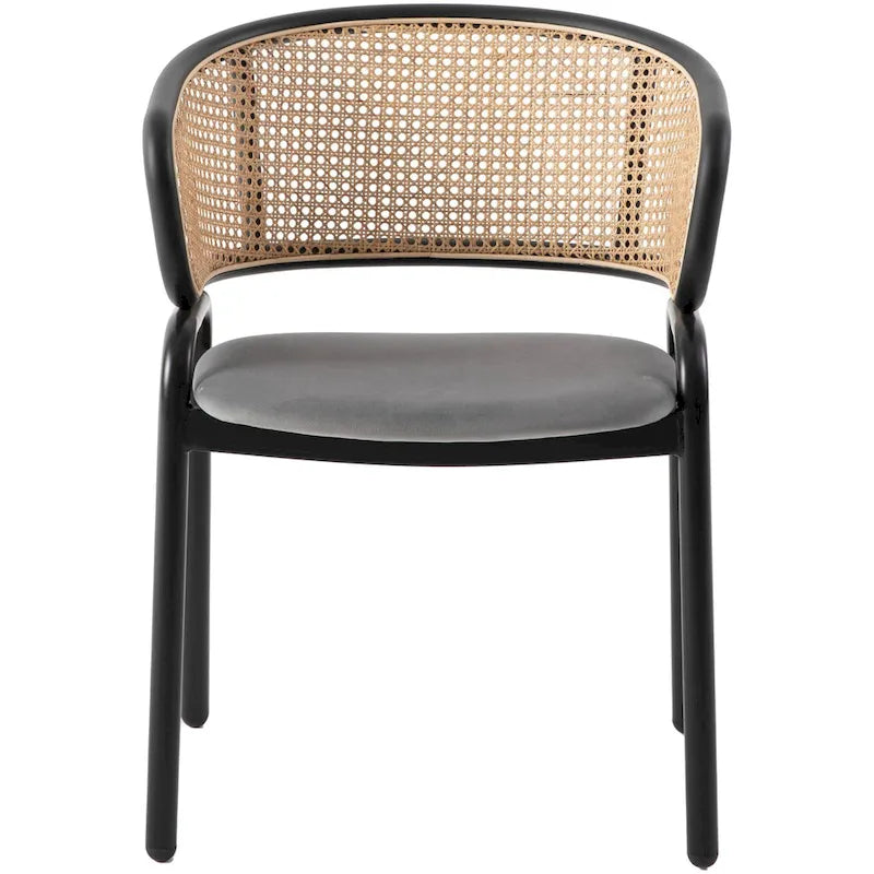 Moderner Esszimmerstuhl mit Rückenlehne aus Rattanimitat und gepolsterter Samtsitzfläche für Esszimmer und Küche, 4er-Set - 29.9