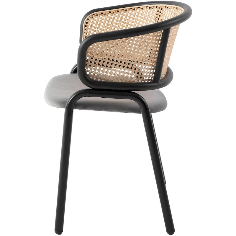 Moderner Esszimmerstuhl mit Rückenlehne aus Rattanimitat und gepolsterter Samtsitzfläche für Esszimmer und Küche, 4er-Set - 29.9
