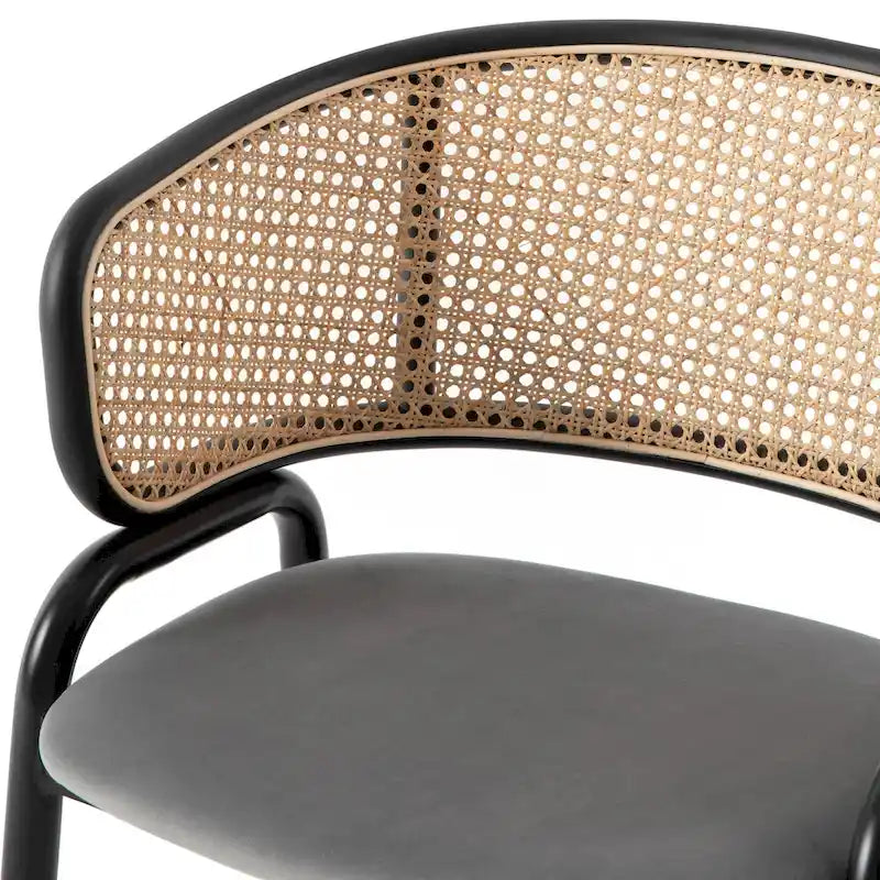 Moderner Esszimmerstuhl mit Rückenlehne aus Rattanimitat und gepolsterter Samtsitzfläche für Esszimmer und Küche, 4er-Set - 29.9