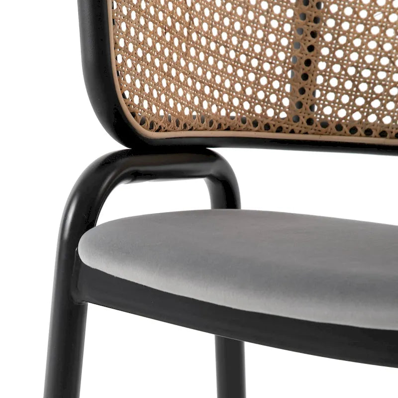 Moderner Esszimmerstuhl mit Rückenlehne aus Rattanimitat und gepolsterter Samtsitzfläche für Esszimmer und Küche, 4er-Set - 29.9