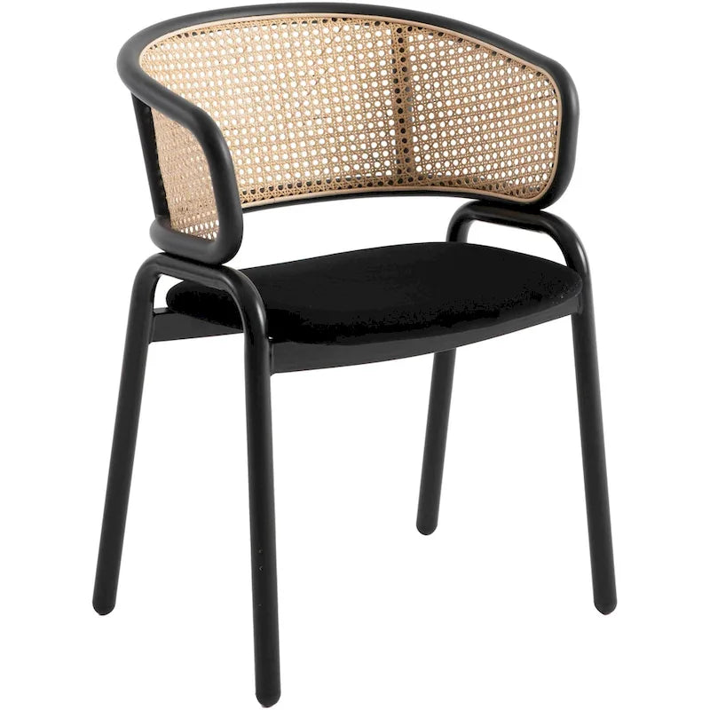 Moderner Esszimmerstuhl mit Rückenlehne aus Rattanimitat und gepolsterter Samtsitzfläche für Esszimmer und Küche, 4er-Set - 29.9