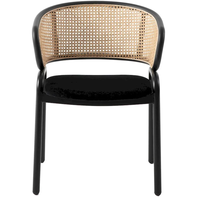 Moderner Esszimmerstuhl mit Rückenlehne aus Rattanimitat und gepolsterter Samtsitzfläche für Esszimmer und Küche, 4er-Set - 29.9