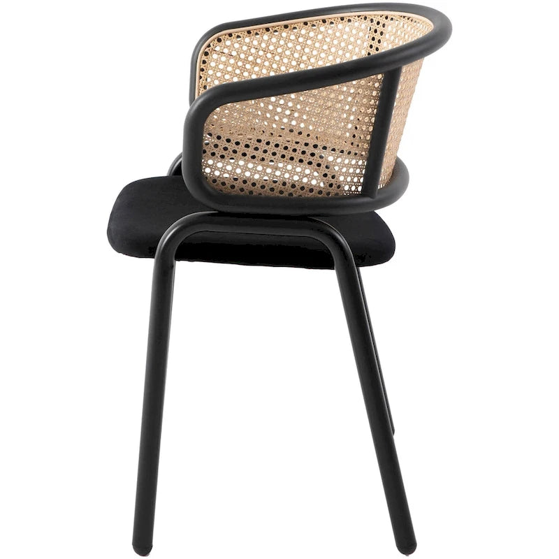 Moderner Esszimmerstuhl mit Rückenlehne aus Rattanimitat und gepolsterter Samtsitzfläche für Esszimmer und Küche, 4er-Set - 29.9