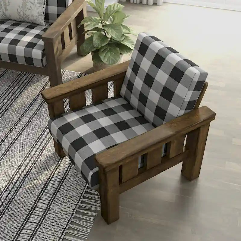 Fauteuil d'appoint rembourré en tissu de lin chêne rustique par