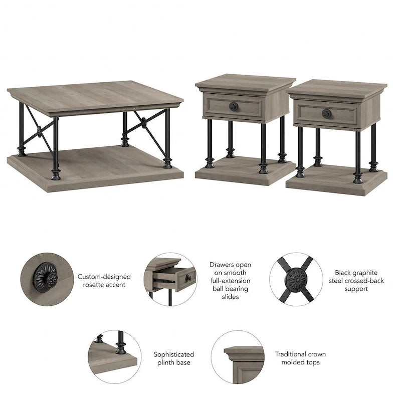 Square Coffee Table with End Tables by