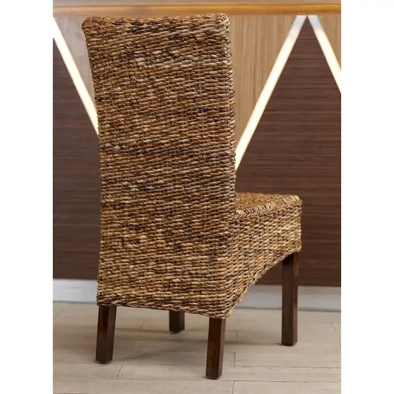 Chaise de salle à manger tressée en feuille de bananier / acajou (lot de 2)