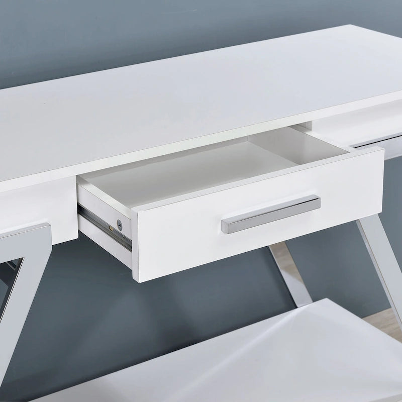 Modern White 48-inch Steel 1-Drawer Sofa Table with Shelf by