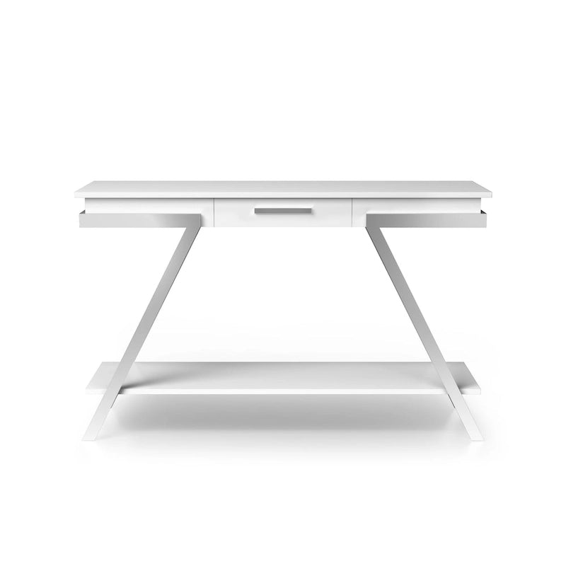 Moderner weißer 48-inch-Sofatisch aus Stahl mit 1 Schublade und Ablage von