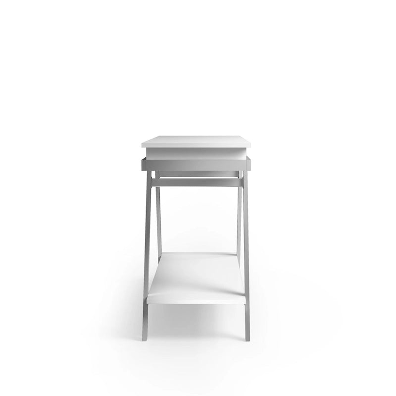 Moderner weißer 48-inch-Sofatisch aus Stahl mit 1 Schublade und Ablage von