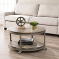 Table basse ronde industrielle rustique en bois avec étagère