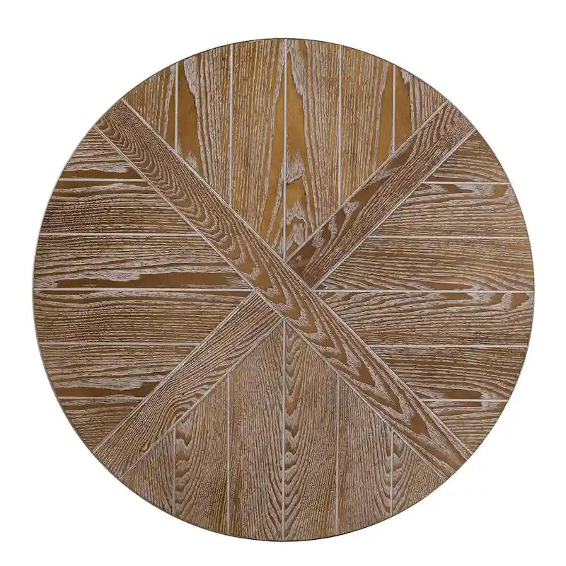 Table basse ronde industrielle rustique en bois avec étagère