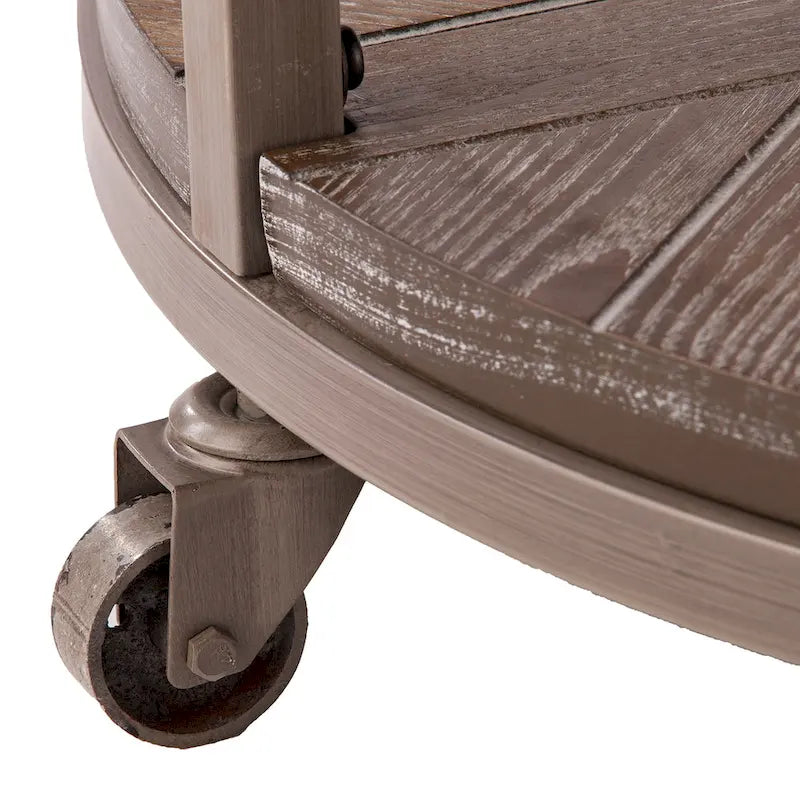 Table basse ronde industrielle rustique en bois avec étagère
