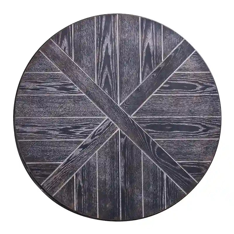 Table basse ronde industrielle rustique en bois avec étagère