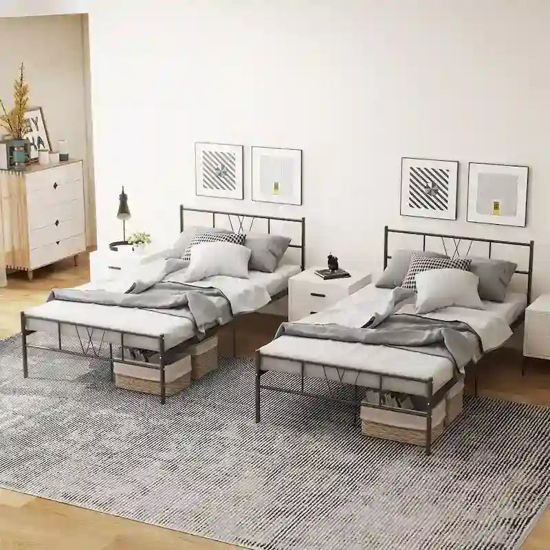 Metallbettgestell in Twin-Size mit Kopf- und Fußteil, strapazierfähige Stahlleistenauflage, einfache Montage, Matratzenunterbau