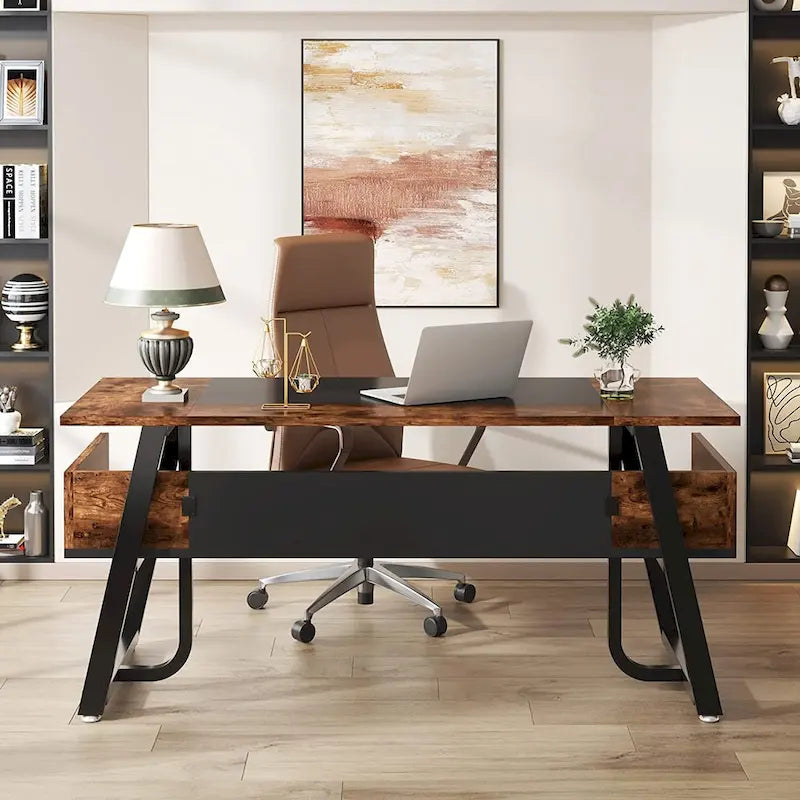 63 Office Executive Computer Writing Desk: Storage Shelf, Modern Simple Workstation