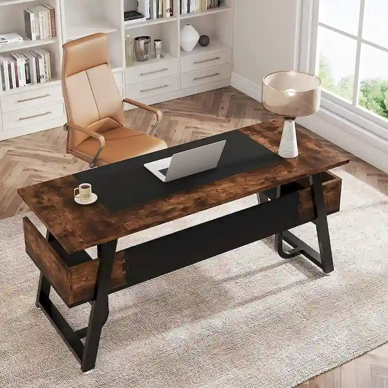 Bureau d'ordinateur et d'écriture de direction de 63, étagère de rangement, poste de travail moderne et simple