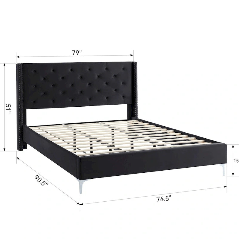 California King Velvet Upholstered Platform Bed Frame