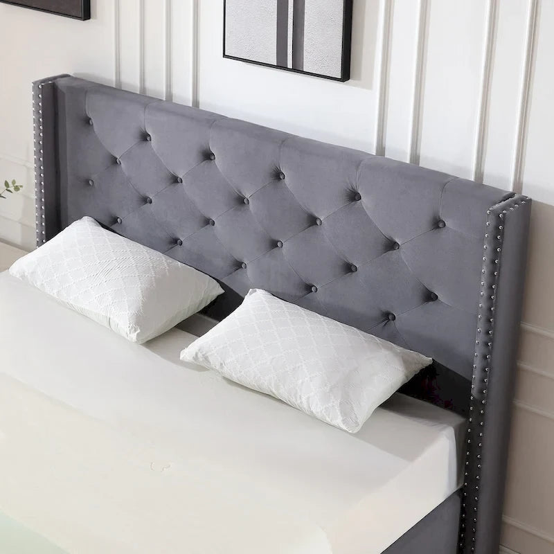 California King Velvet Upholstered Platform Bed Frame