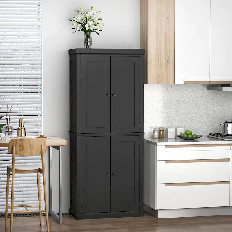 Freistehender moderner Küchenvorratsschrank mit 4 Türen, Aufbewahrungsschrank mit 6-stufigen Regalen und 4 verstellbaren Regalen