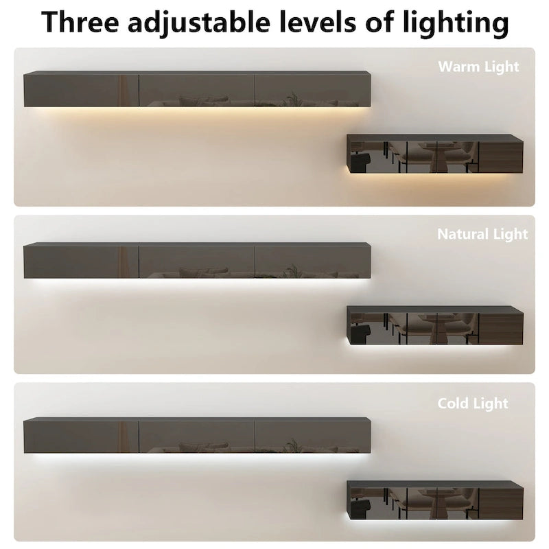 Schwebendes LED-TV-Möbel, Entertainment-Schrank für Zuhause und Büro, 2 STÜCK