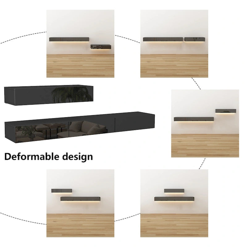 Schwebendes LED-TV-Möbel, Entertainment-Schrank für Zuhause und Büro, 2 STÜCK