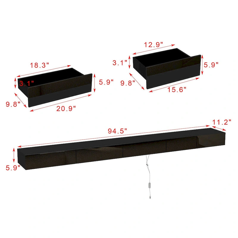 Schwebendes LED-TV-Möbel, Entertainment-Schrank für Zuhause und Büro, 2 STÜCK