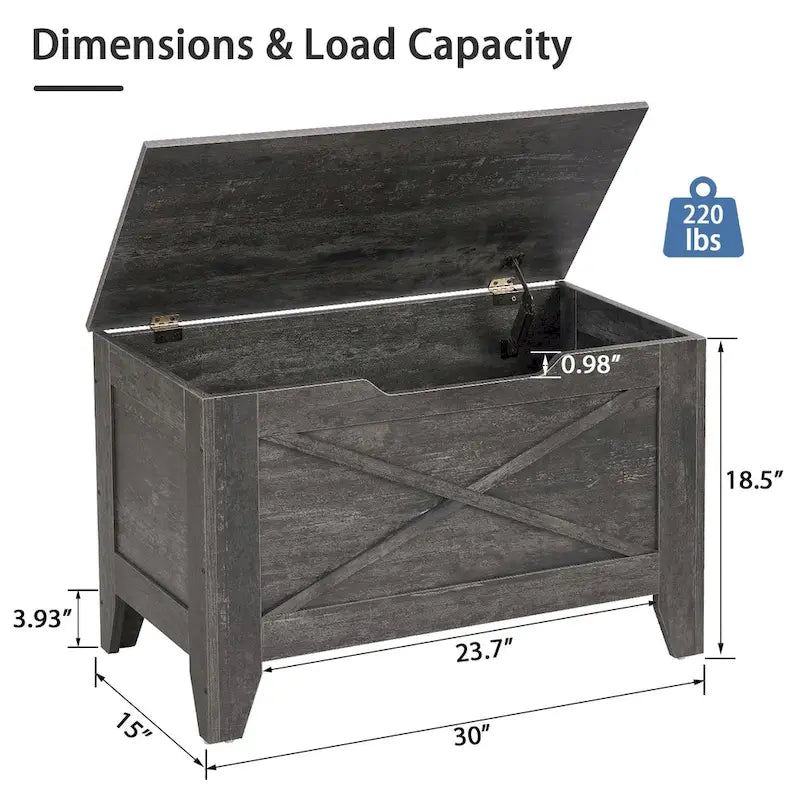 Banc coffre de rangement, coffre en bois avec tapis en osier, charnières de sécurité, banc à chaussures avec rangement pour l'entrée, coffre de rangement de style industriel