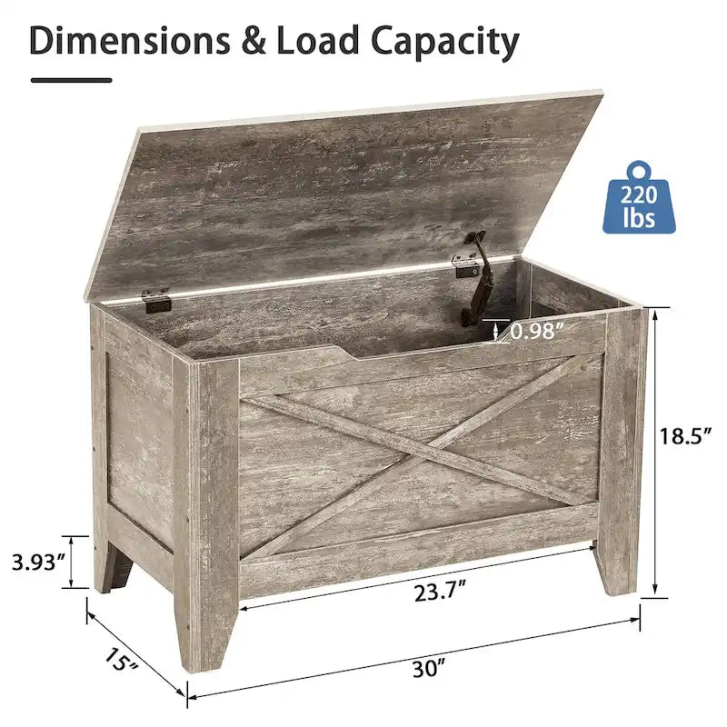 Banc coffre de rangement, coffre en bois avec tapis en osier, charnières de sécurité, banc à chaussures avec rangement pour l'entrée, coffre de rangement de style industriel